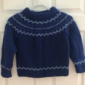 Icelandic NORDIC child's hand knit hand made navy pull over sweater